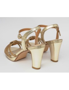 Cinzia Soft Sandalo Plateau Multifasce Strass Vernice Oro Rame