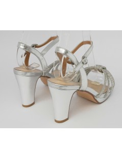 Cinzia Soft Sandalo Plateau Multifasce Strass Vernice Argento