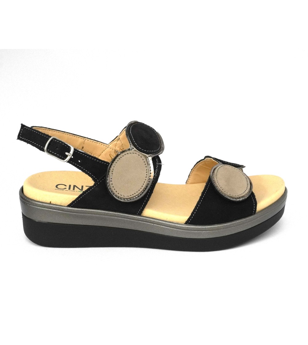 Cinzia Soft Sandalo Zeppa Comfort Doppio Velcro Nero
