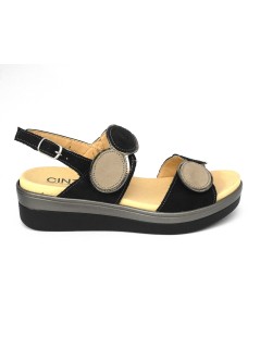 Cinzia Soft Sandalo Zeppa Comfort Doppio Velcro Nero