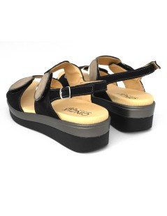 Cinzia Soft Sandalo Zeppa Comfort Doppio Velcro Nero