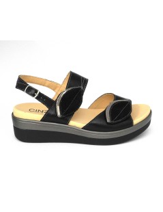 Cinzia Soft Sandalo Zeppa Comfort Doppio Velcro Laminato Nero