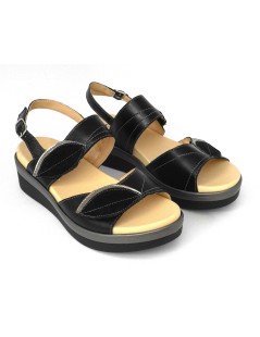 Cinzia Soft Sandalo Zeppa Comfort Doppio Velcro Laminato Nero