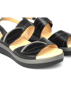 Cinzia Soft Sandalo Zeppa Comfort Doppio Velcro Laminato Nero