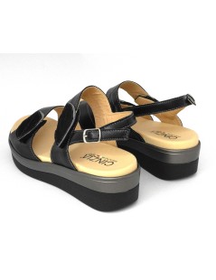 Cinzia Soft Sandalo Zeppa Comfort Doppio Velcro Laminato Nero