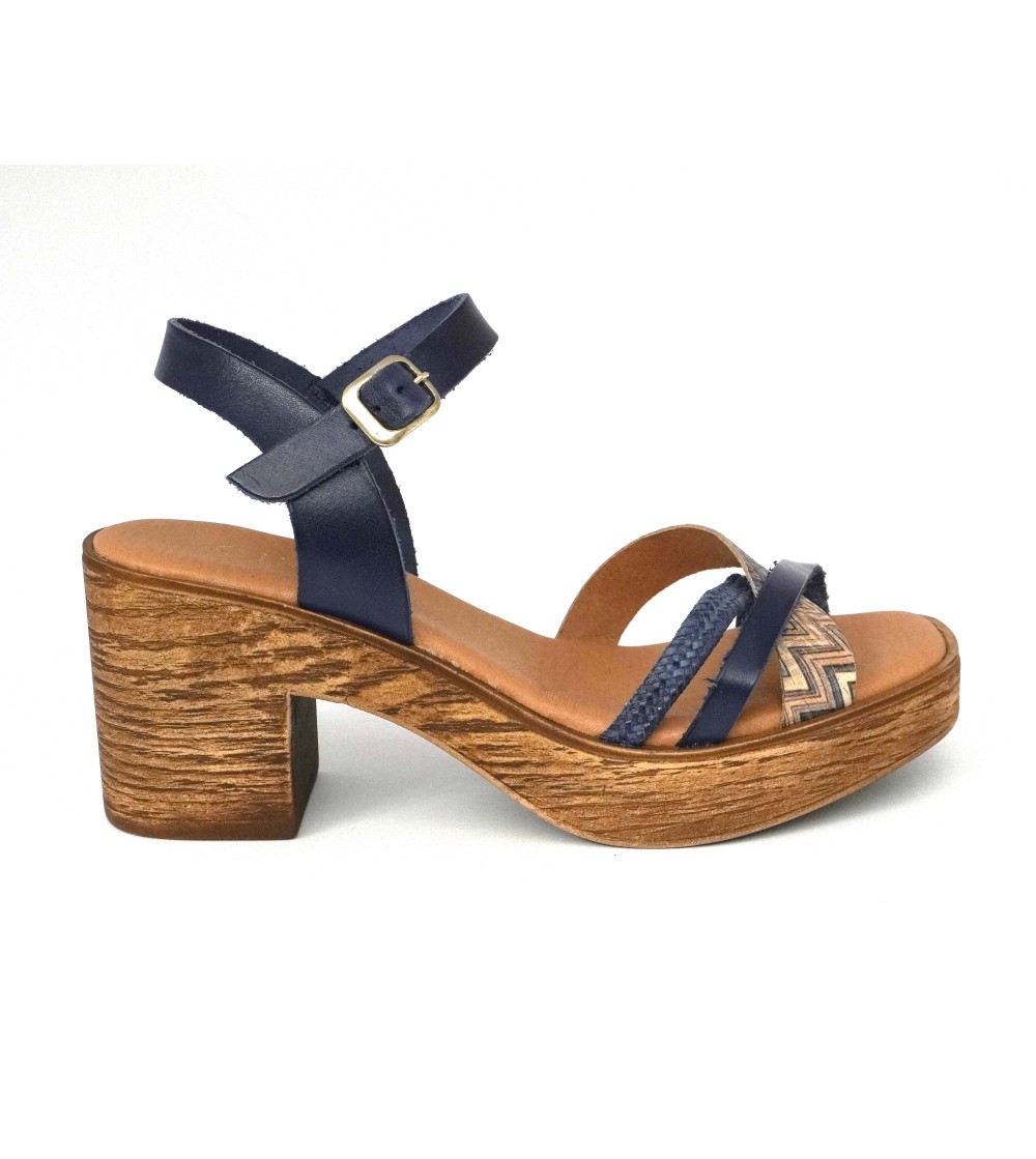 Cinzia Soft Sandalo Cuoietto Tacco Plateau Fascette Blu