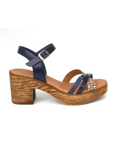 Cinzia Soft Sandalo Cuoietto Tacco Plateau Fascette Blu