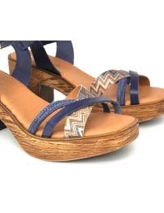 Cinzia Soft Sandalo Cuoietto Tacco Plateau Fascette Blu