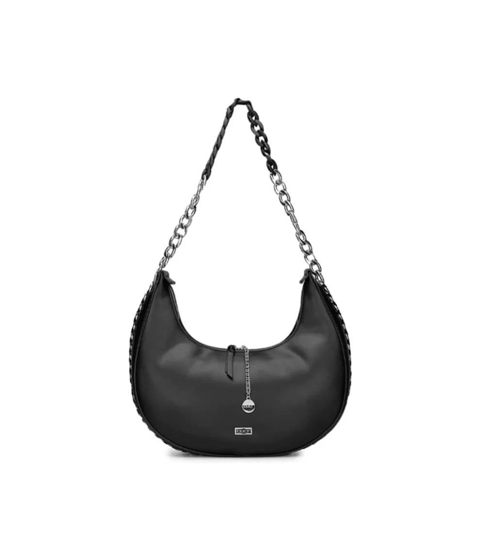 Cult Borsa Spalla Tracolla Catena Bicolore Zip Ciondolo Nero