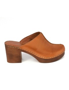 Cinzia Soft Sabot Zeppa Tacco Legno Cuciture Cuoio