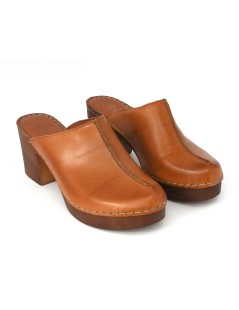 Cinzia Soft Sabot Zeppa Tacco Legno Cuciture Cuoio