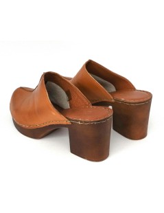 Cinzia Soft Sabot Zeppa Tacco Legno Cuciture Cuoio