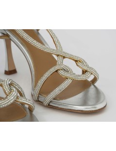 Chantal Sandalo Elegante Fascette Intreccio Strass Argento