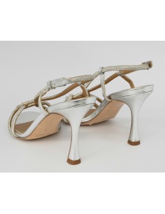 Chantal Sandalo Elegante Fascette Intreccio Strass Argento