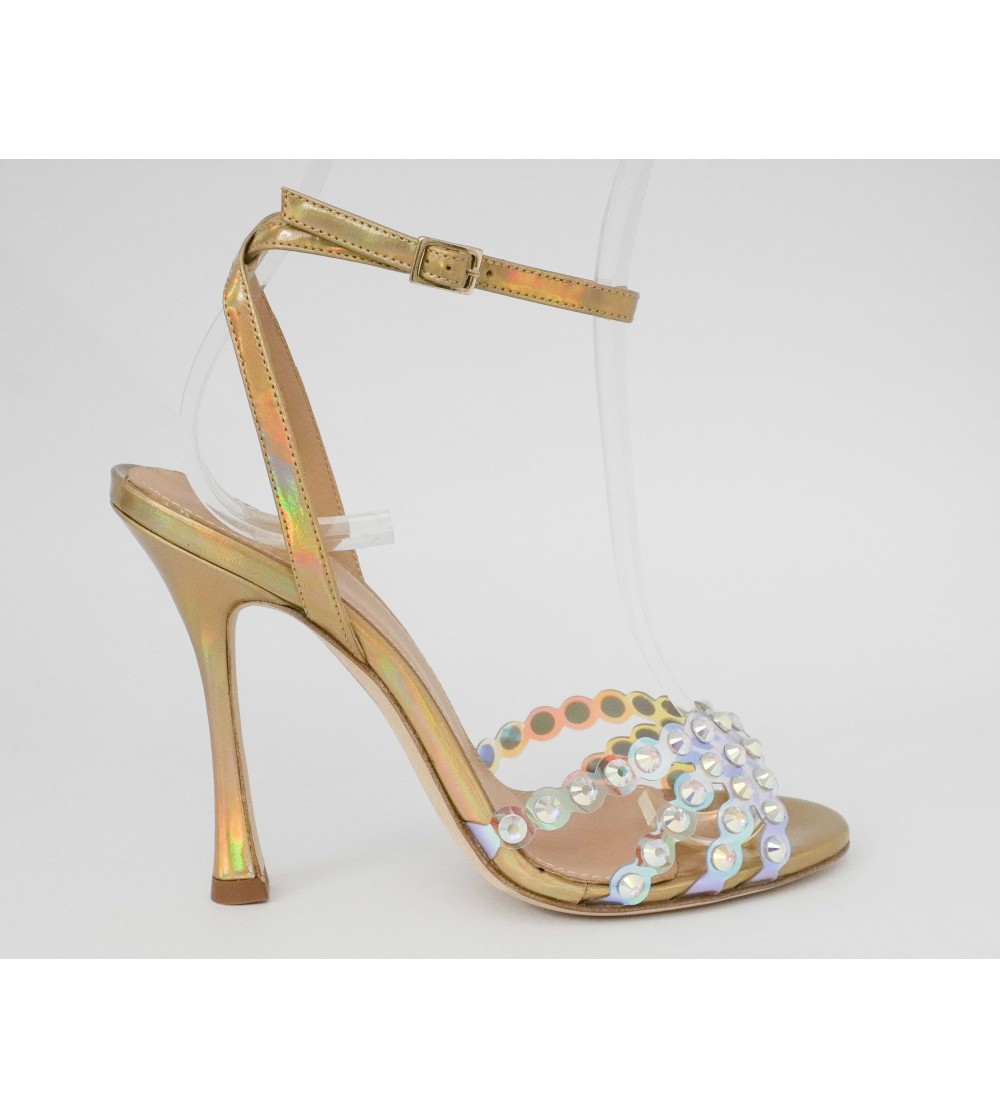 Chantal Sandalo Alto Braccialetto Vinile Specchio Laminato Platino