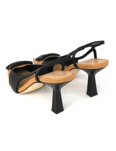 Chantal Slingback Tacco Puntale Logo Tessuto Camel Nero