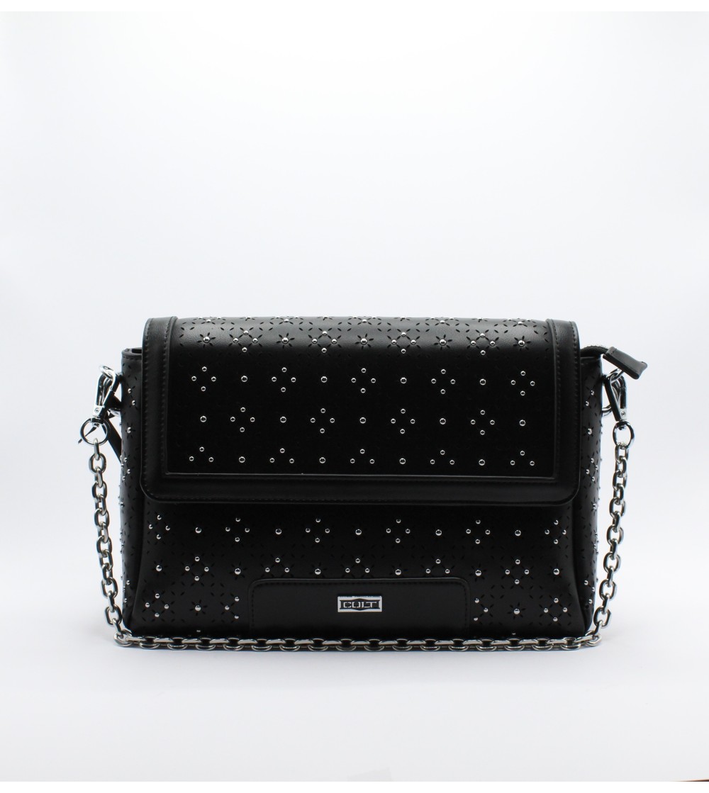 Cult Bags Trafori Borchie Spalla con Catena e Tracolla Nero