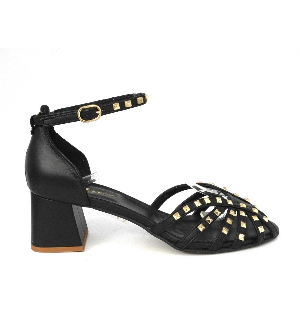 Carla De' Medici Sandali Gabbietta Borchie Tacco Medio Nero
