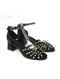 Carla De' Medici Sandali Gabbietta Borchie Tacco Medio Nero