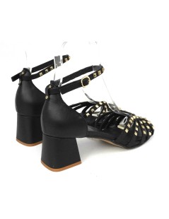 Carla De' Medici Sandali Gabbietta Borchie Tacco Medio Nero