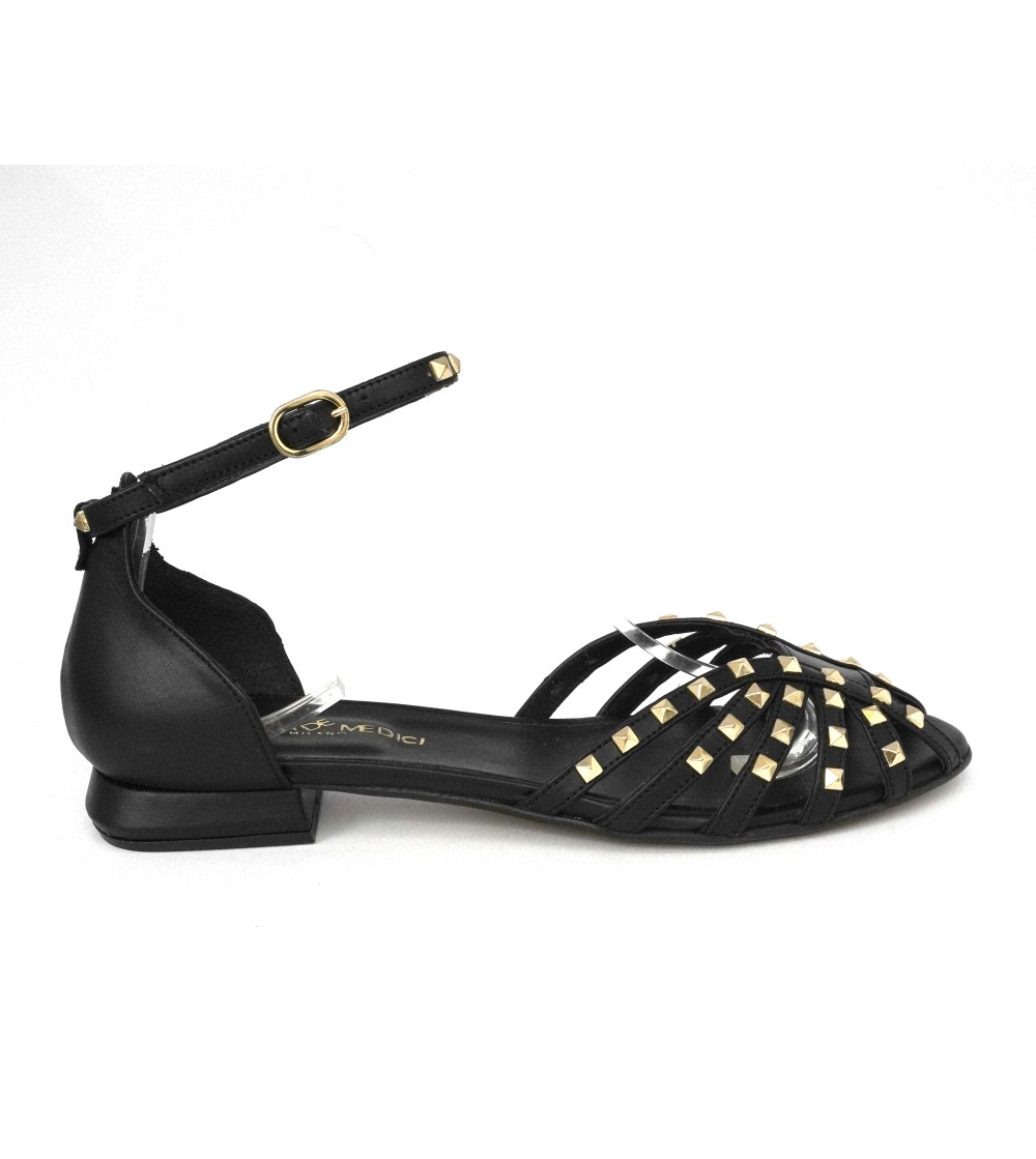 Carla De' Medici Sandali Gabbietta Borchie Tacco Basso Nero