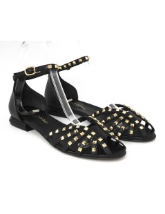 Carla De' Medici Sandali Gabbietta Borchie Tacco Basso Nero