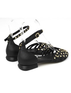 Carla De' Medici Sandali Gabbietta Borchie Tacco Basso Nero