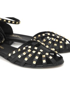 Carla De' Medici Sandali Gabbietta Borchie Tacco Basso Nero