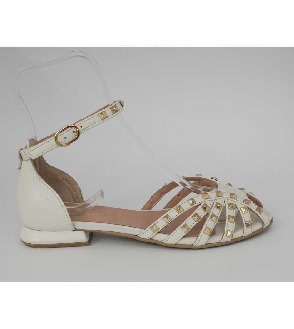 Carla De' Medici Sandali Gabbietta Borchie Tacco Basso Bianco