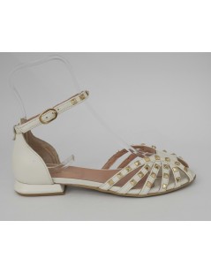 Carla De' Medici Sandali Gabbietta Borchie Tacco Basso Bianco