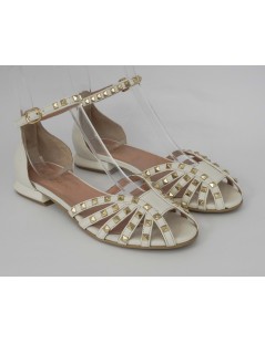 Carla De' Medici Sandali Gabbietta Borchie Tacco Basso Bianco