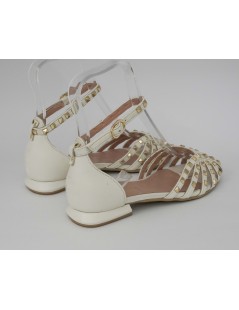 Carla De' Medici Sandali Gabbietta Borchie Tacco Basso Bianco