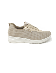 Enval Soft Sneakers Tessuto Dettagli Laminati Lacci Elastici Beige