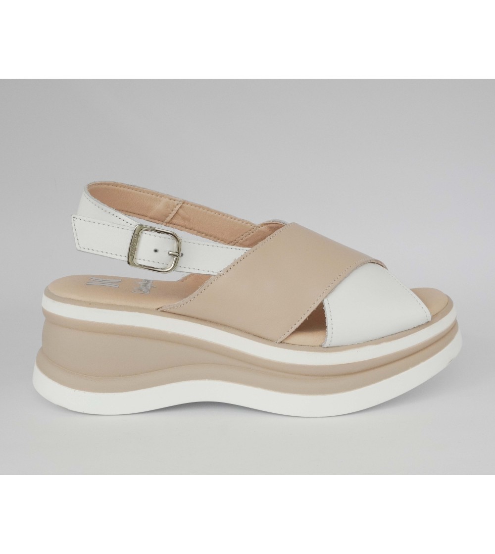 Callaghan Sandalo Zeppa Doppio Volume Incrocio Bianco Rosa