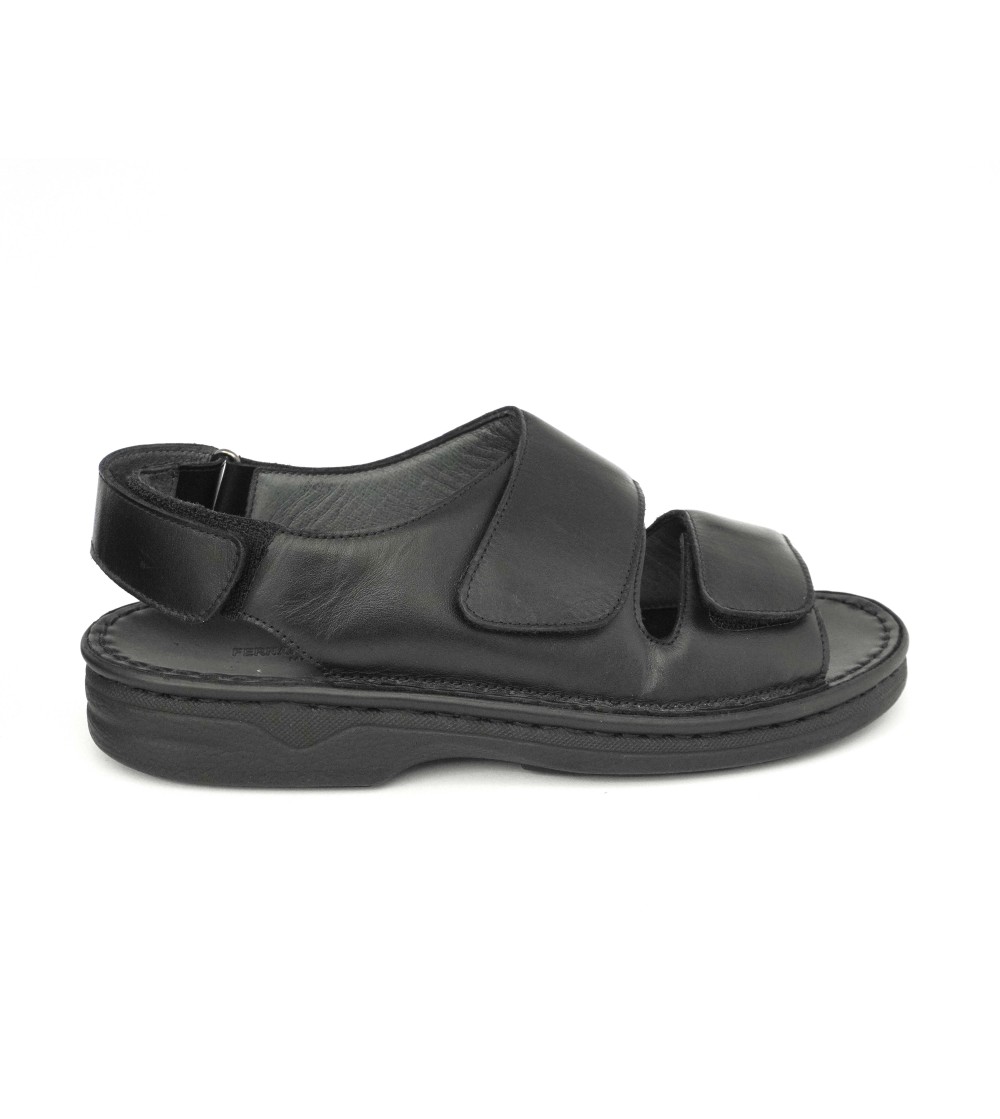 Baldassarri F Sandalo Uomo 3 Velcro Cucita Fondo Alto Nero