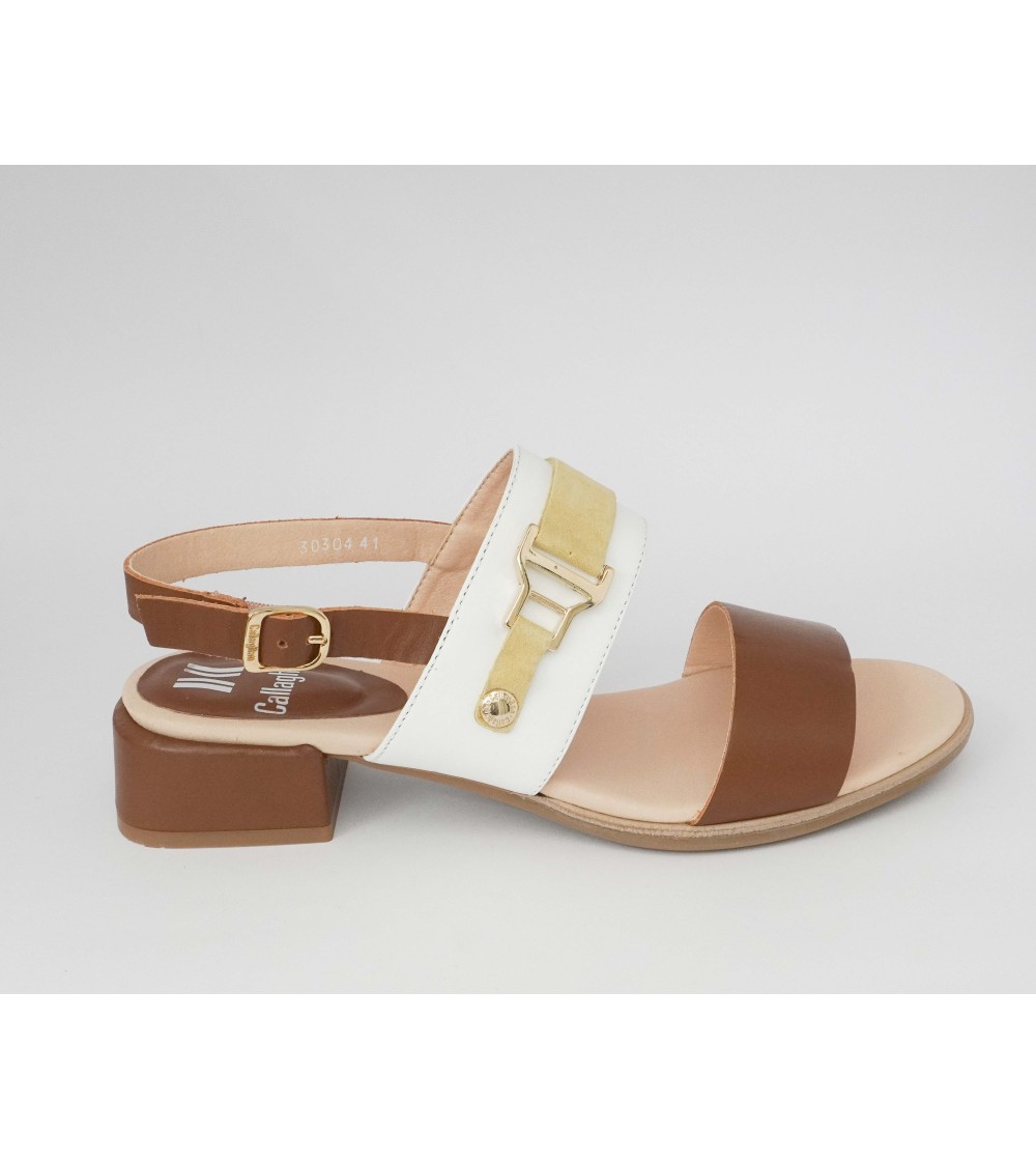 Callaghan LUNA Sandalo Tacco Medio 2 Fasce Bianco Cuoio