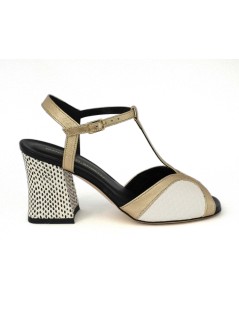 Gianmarco Sorelli Sandalo Alba Tacco T Bar Nappa Bianco Oro