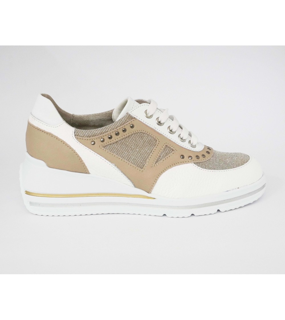 F.lli Tomasi Sneakers Comfort Plantare Pelle Bianco Cuoio Oro