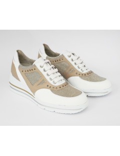 F.lli Tomasi Sneakers Comfort Plantare Pelle Bianco Cuoio Oro