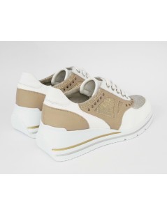 F.lli Tomasi Sneakers Comfort Plantare Pelle Bianco Cuoio Oro