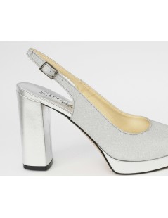 Cinzia Soft Sandalo Cerimonia Alto Plateau Glitter Argento