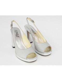 Cinzia Soft Sandalo Cerimonia Alto Plateau Glitter Argento