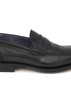 Brecos Mocassino College Artigianale Cucito Vitello Blu