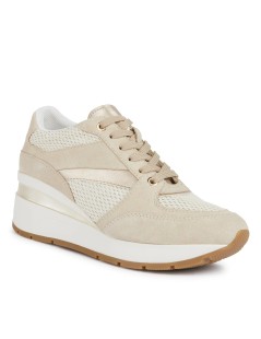 Geox Sneakers Zosma Zeppa Alta Camoscio Tessuto Beige Taupe