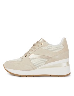 Geox Sneakers Zosma Zeppa Alta Camoscio Tessuto Beige Taupe