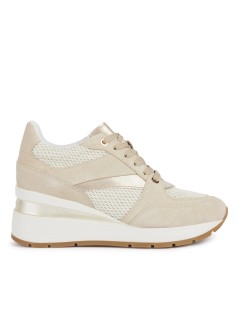 Geox Sneakers Zosma Zeppa Alta Camoscio Tessuto Beige Taupe