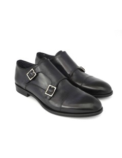 Brecos Monk Doppia Fibbia Artigianale con Puntale Pelle Blu Notte