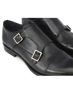 Brecos Monk Doppia Fibbia Artigianale con Puntale Pelle Blu Notte