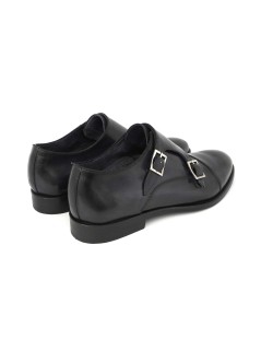 Brecos Monk Doppia Fibbia Artigianale con Puntale Pelle Blu Notte