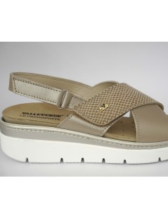 Valleverde Sandalo Predisposto Incrocio Velcro Laminato Beige Oro